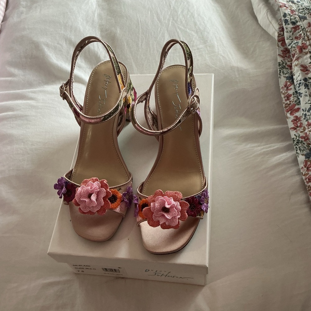 Betsey Johnson Pink Floral Appliqué Slingback Heels